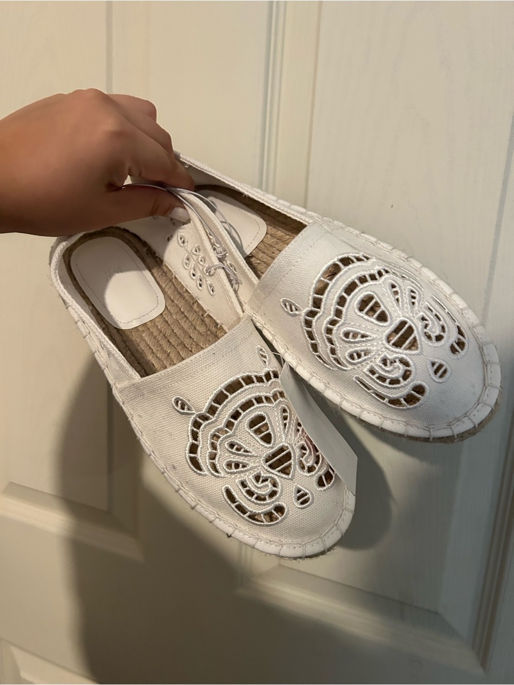 H&M White Cutout Canvas Espadrille Slip-Ons